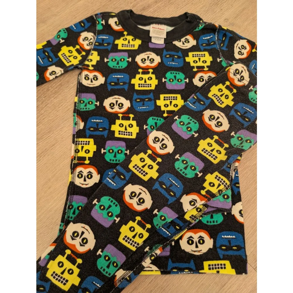 Boys Hanna Andersson Pajama Set Size 4/5 Black Multi-color Robot Print